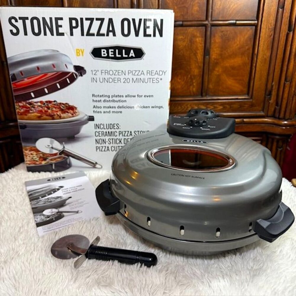 Bella Stone Pizza Oven Graphite Black Thin Crust - Deep Dish Pan Pizza - Fries